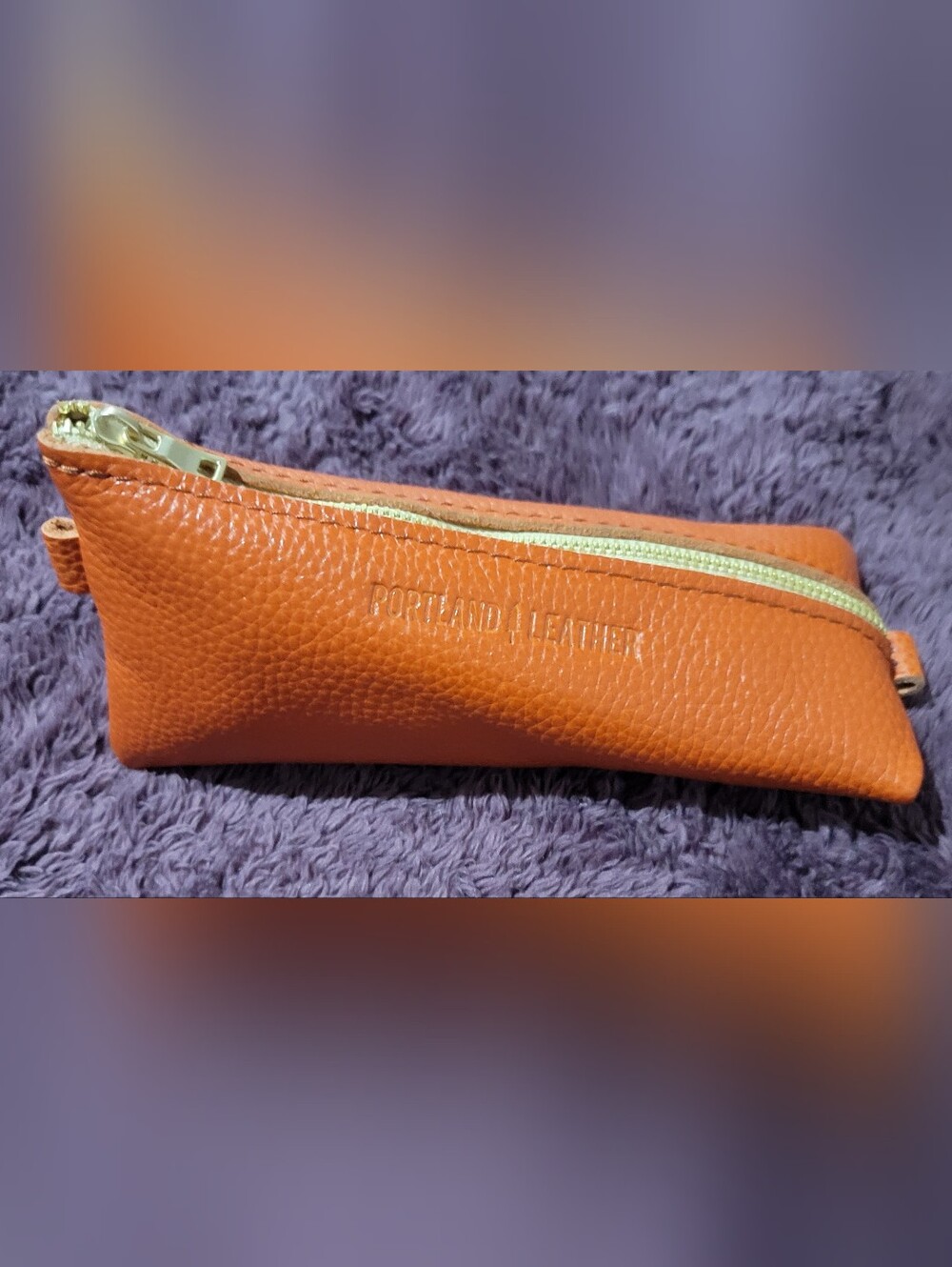 Portland Leather Orange Pebbled Leather Zip Cosmetic Case
